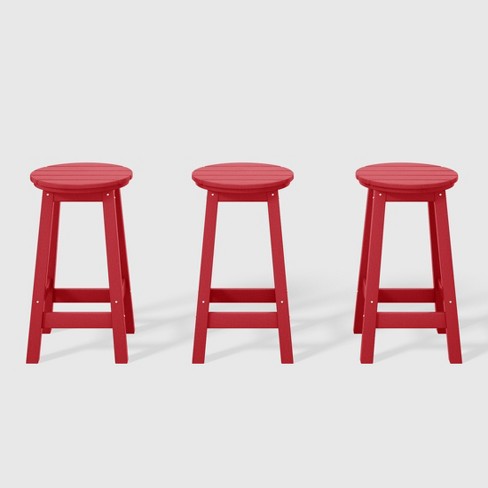 Westintrends Malibu 24 All Weather Hdpe Outdoor Patio Round Backless Counter Stool set Of 3 Red Target