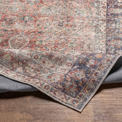 Kemer Red and Gray Washable Flat Woven Synthetic Rug