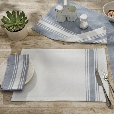 Aurora Stripe White and Blue Cotton Table Runner 13" x 54"