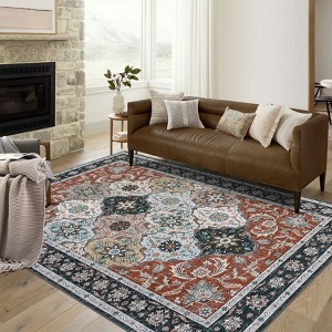 Large Living Room Area Rug 8x10 Washable Floor Carpet with Anti-Slip Backing, Low Pile Vintage Foldable Rug, Non-Shedding Soft Nursery Rug - 1 of 4