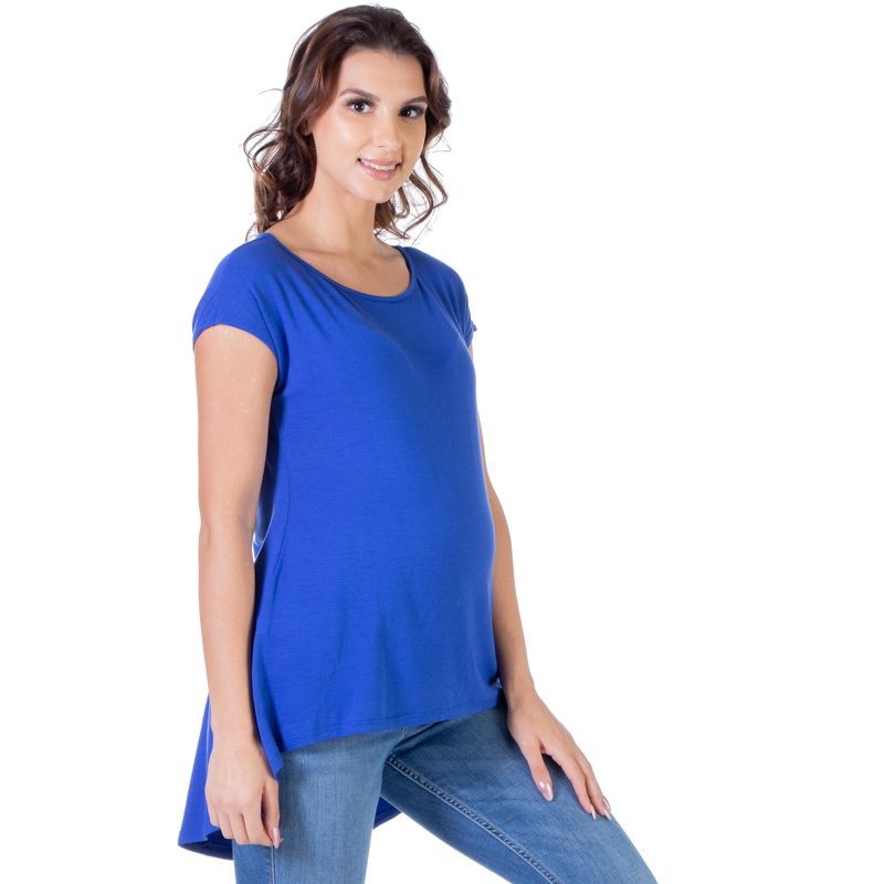 24seven Comfort Apparel Womens Scoop Neck High Low Maternity T Shirt Top, 2 of 5