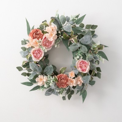 Sullivans Artificial Ranunculus Rose Wreath 26"W Green