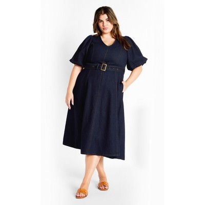 Women's Plus Size Denim Delilah Dress - dark denim | CITY CHIC