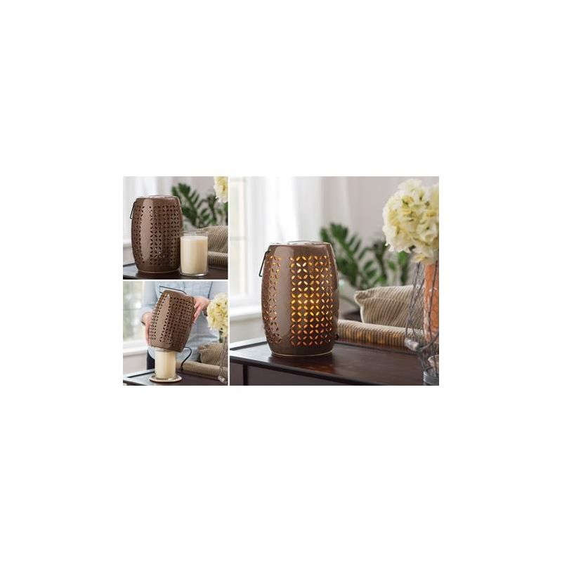 Northlight 10.25" Decorative Chestnut Brown Bellaroma Crescent Cut-Out Ceramic Candle Warmer Lantern, 2 of 3
