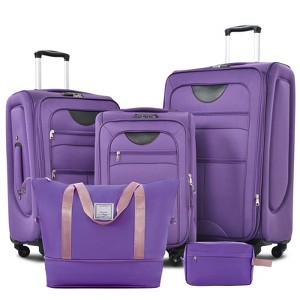 Aukfa Lightweight Soft Sided Swivel Wheels Expandable 3-Piece Luggage Set with Duffel Bag and TSA Lock - 1 of 4