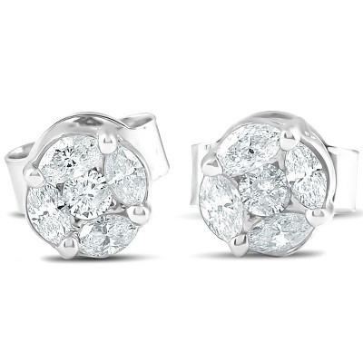 Pompeii3 1/2 Ct Round Framed Marquise Diamond Studs Womens Earring 10k White Gold