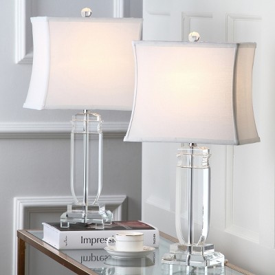 Olympia Crystal Table Lamp Set with White Linen Shades