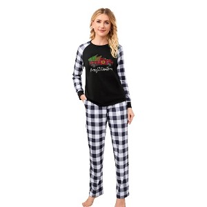 Women's Christmas Pajamas Matching Xmas Classic Printed Plaid Nightgown Sets Loungewear Sleepwear Set - 1 of 4