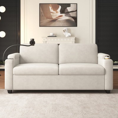 72.8'' Sleeper Sofa with Full Size Mattress, USB Ports, Cup Holders, Side Pockets and Phone Holder for Living Room-Maison Boucle