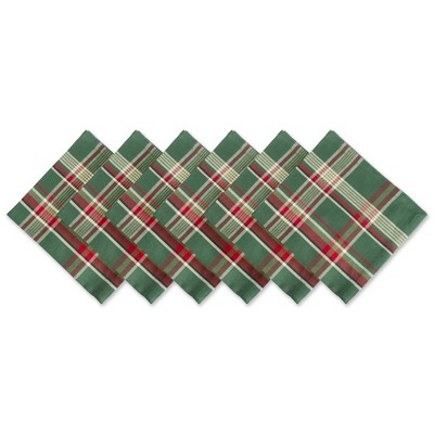 Design Imports  Christmas Plaid Napkin Set 6 Piece, Dark Green, 18X18"