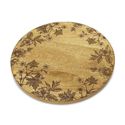 Floral Etched Mango Wood Tray