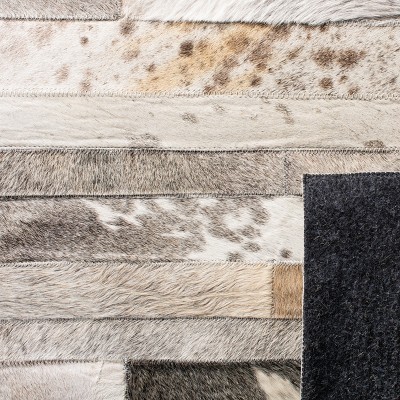 Hand-Knotted Gray Geometric Cowhide 6' Square Rug