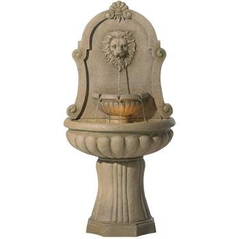 John Timberland Outdoor Wall Water Fountain with Light LED 58" High Lion's Head 2 Tiered for Yard Garden Patio Deck Home