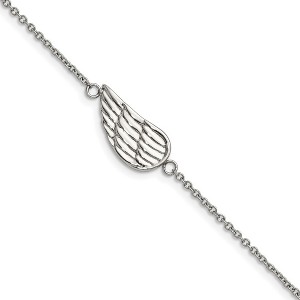 Chisel Stainless Steel Polished and Textured Angel Wing 6.25" Bracelet with 1.25" Extension - 1 of 4