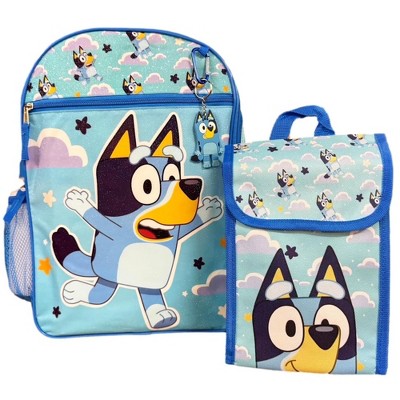 Fast Forward Bluey Kids School Backpack 16" 5PC Lunch Bag Set, Blue