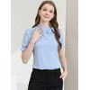 INSPIRE CHIC Women's Bow Tie Neck Solid Color Elastic Cuffs Elegant Office Short Sleeve Blouse - 3 of 4