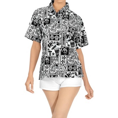 LA LEELA Women's Button Down Short Sleeve Summer Camp Short Sleeves Shirt Hawaiian Club party Casual Tops