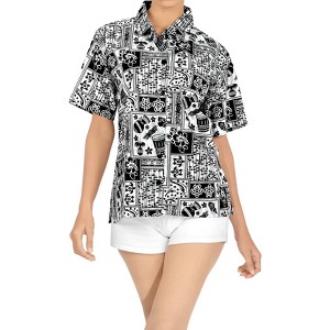 LA LEELA Women's Button Down Short Sleeve Summer Camp Short Sleeves Shirt Hawaiian Club party Casual Tops - 1 of 4