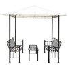 vidaXL Garden Pavilion Set with UV-Resistant and Waterproof Canopy, Sturdy Steel Frame, Table and Comfortable Benches - White and Brown - 3 of 4