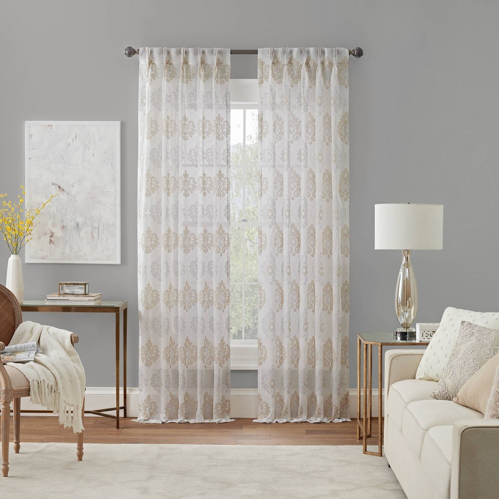 Photos - Curtains & Drapes Waverly 63"x25" Velero Pinch Pleat Embroidered Room Darkening Curtain Panel White 