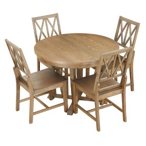 YOOCOZZ Rustic 5-Piece Dining Set with Extendable Round Trestle Table - 1 of 4
