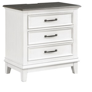 Gulches Collection 3-Drawer Nightstand 2 Tone, Antique White/Dark Brown, USB/Power Outlet, 28"Wx17"Dx28.5"H - 1 of 4