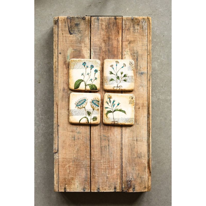 Floral Coasters In Wood Box Set of 5 - Storied Home, 3 of 6