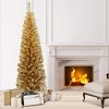 Tangkula 6ft Champagne Slim Pencil Tree Tinsel Unlit Christmas Tree Artificial 520 Branch Tips - 2 of 4