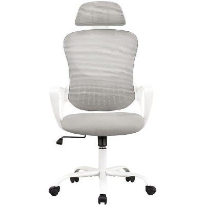 Vynxaria High-Back Mesh Rolling Work Task Chairs with Wheels and Adjustable Headrests, Comfy Lumbar Support, Armrest for Bedroom, Gaming, Grey