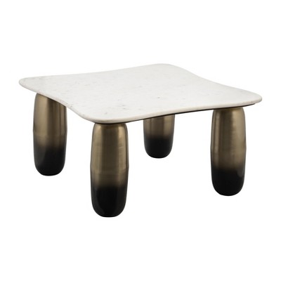 White Marble and Gold Metal Square Coffee Table