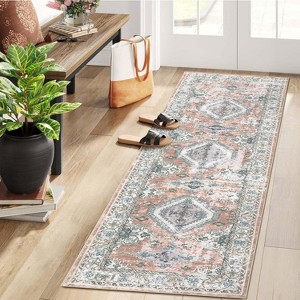 Washable Vintage  Medallion Area Rug, Low-Pile Non-Slip Soft Carpet, Stain-Resistant Accent Rug for Living Room, Nursery, Office - 1 of 4