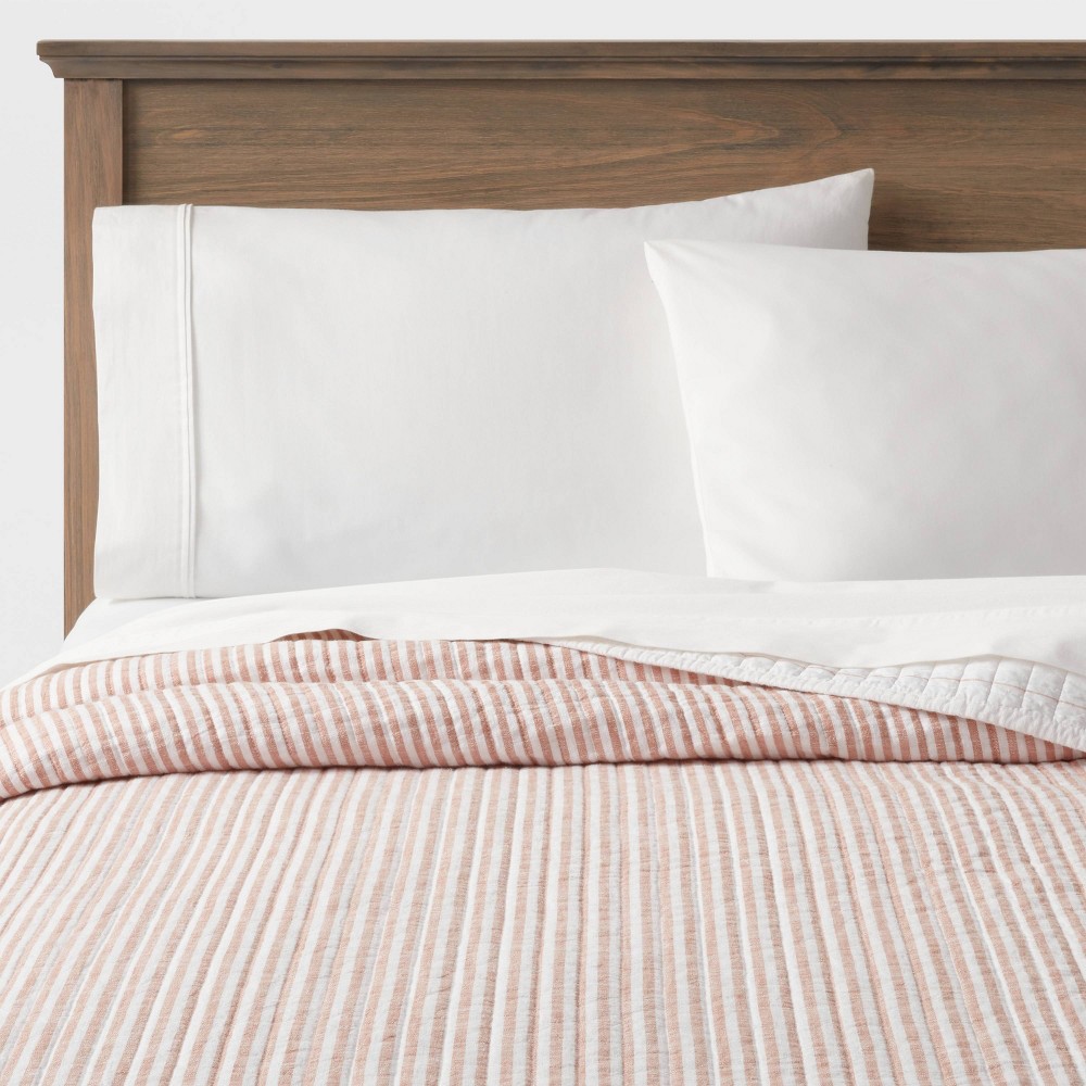 Photos - Duvet King Reversible Cotton Stripe Quilt Terracotta - Threshold™