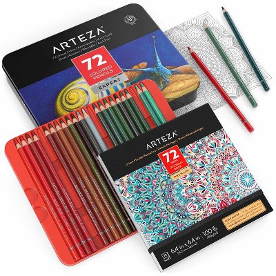 Arteza Adult Mandala Coloring Art Set, Colored Pencils 72 and Animal Coloring Book for Adults Kids Artists (ARTZ-3557)