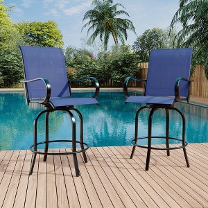 2-Piece Outdoor Swivel Bar Chairs with High Back & Armrests, Weather-Resistant Patio Stools, Counter Height Rotating Chairs for Deck, Lawn & Garden - 1 of 4