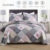 King Size Farmhouse Quilt Set, Grey Reversible Floral Coverlet with 2 Pillow Shams - 2 of 4