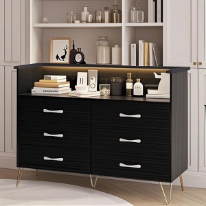 6 Drawer Dresser with Charging Station & LED Light, Modern Black Double Chest, Wide Wood Drawers, RGB Music Sync, Bedroom/Living Room/TV Stand - 1 of 4