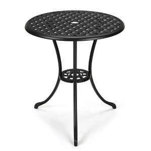 Whizmax Patio Bistro Table, 23.6" Round Outdoor Coffee Table with Umbrella Hole, Outdoor Cast Aluminum Bistro Table Side Table for Balcony Backyard - 1 of 4