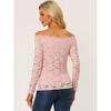 Allegra K Women's Off Shoulder Floral Lace Sheer Long Sleeves Lined Casual Blouse - 3 of 4