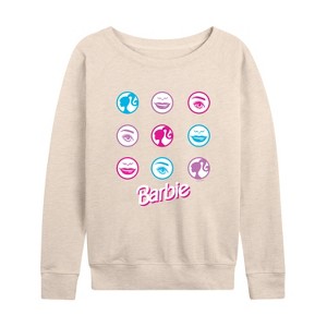 Women's - Barbie - Iconic Features of Barbie Lightweight French Terry Wide Neck Long Sleeve Shirt - 1 of 4