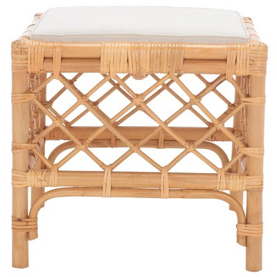 Larroux Rattan Ottoman W/ Cushion - Honey/White - Safavieh
