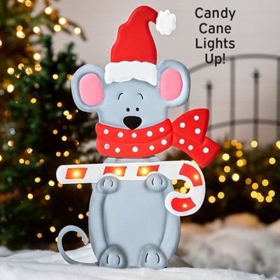 The Lakeside Collection Christmas Mouse Garden Stake With Lighted LED Candy Cane