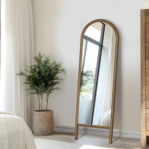 64"*21" Arched Full Length Mirror, Wood Framed Full-Body Mirror for Bathroom, Bedroom, Living/Dressing Room, Natural Color - 1 of 4