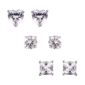 Designs By Gioelli Sterling Silver Created White Sapphire Stud Earrings Set - 1 of 2