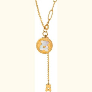Clotth 17.71" Shell Necklace with Cartoon Bear Pattern and Tassel - Natural Seashell Pendant, Minimalist Beach Jewelry for Women - 1 of 4