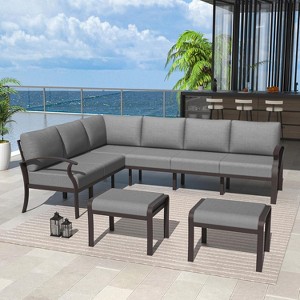 ALAULM Patio Furniture Set 8-Piece Aluminum Sectional Sofa with Armrest, Modern Outdoor Conversation Set - 1 of 4
