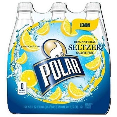 Polar 100% Natural Calorie-free Seltzer Water, Lemon - 500ml/16.9oz Bottle (Pack of 12)