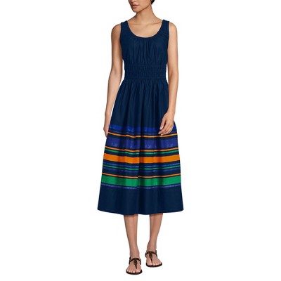 Lands' End Women's Sleeveless Poplin Smocked Midi Dress