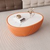 Modern Goose Egg Coffee Table with Marble Top and PU Leather Base, Stylish Sofa Table for Living Room, Office, or Apartment – The Pop Home - 2 of 4