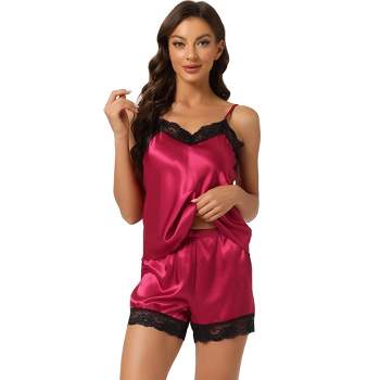 Cheibear Womens Sleepwear Knit Pajamas Spaghetti Strap Runch Front Cami  Lounge Pj Set Black X Large : Target