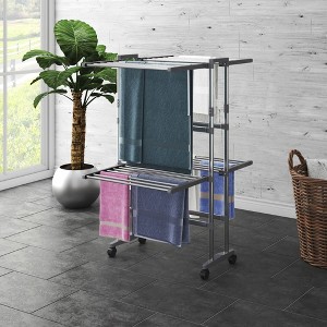 vidaXL 2-Tier Laundry Drying Rack with Wheels - Aluminum Clothes Drying Stand - Foldable Design for Space Saving - Silver, 23.6"x27.6"x41.7" - 1 of 4